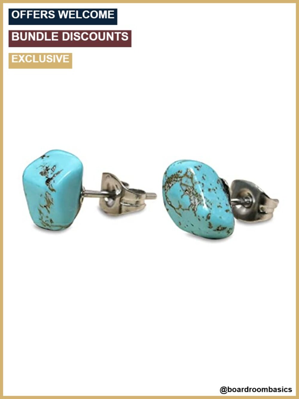 Turquoise Stud Earrings Women Genuine Gemstone Stainless Steel Boho Western